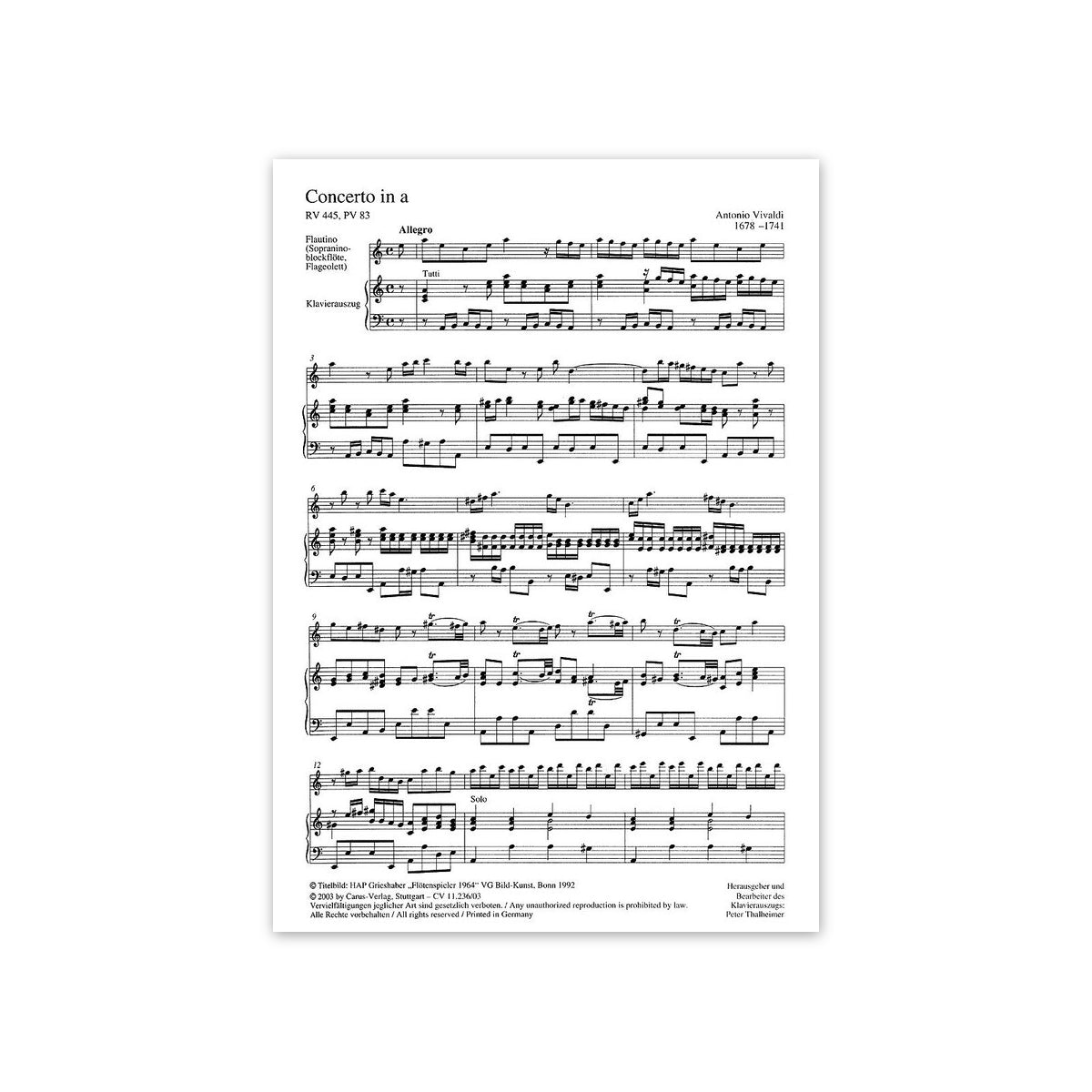 Vivaldi, Konzert a-Moll für Flautino View 1