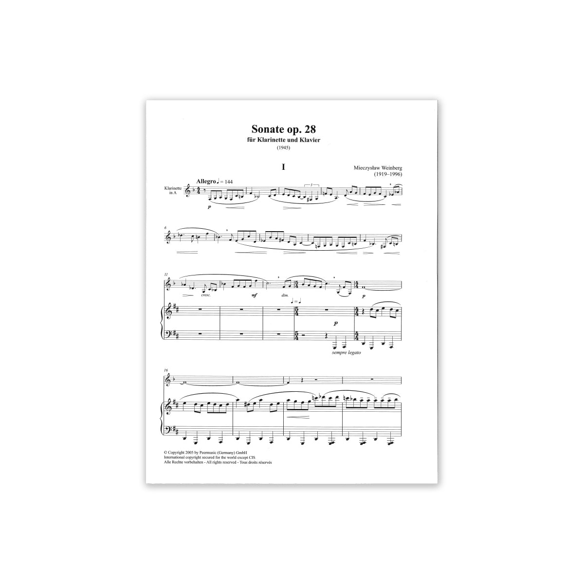 Weinberg, Sonate op.28 für A-Klar. & Klavier