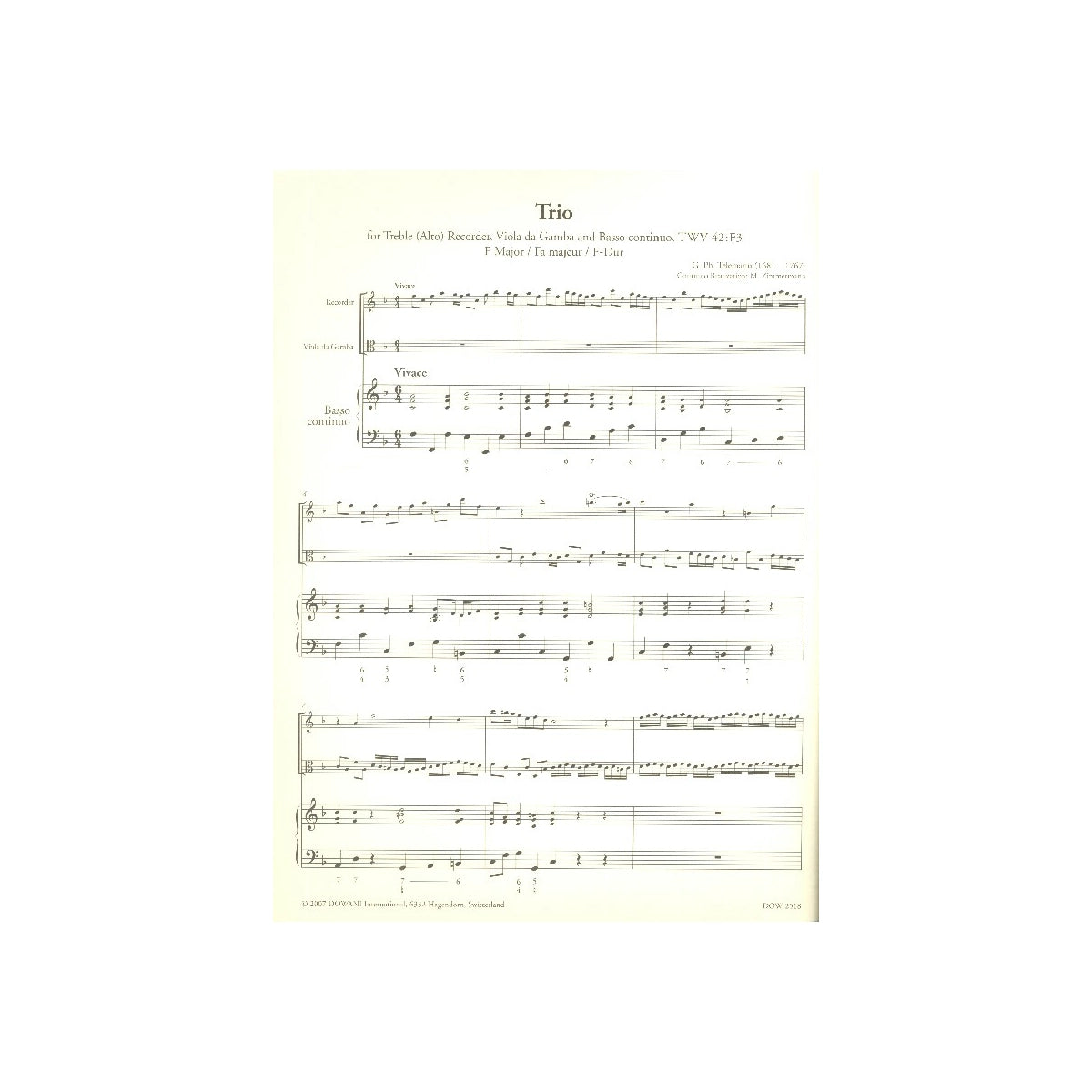 Telemann, Trio F-Dur - Altblfl.,Va.,Klav. View 1
