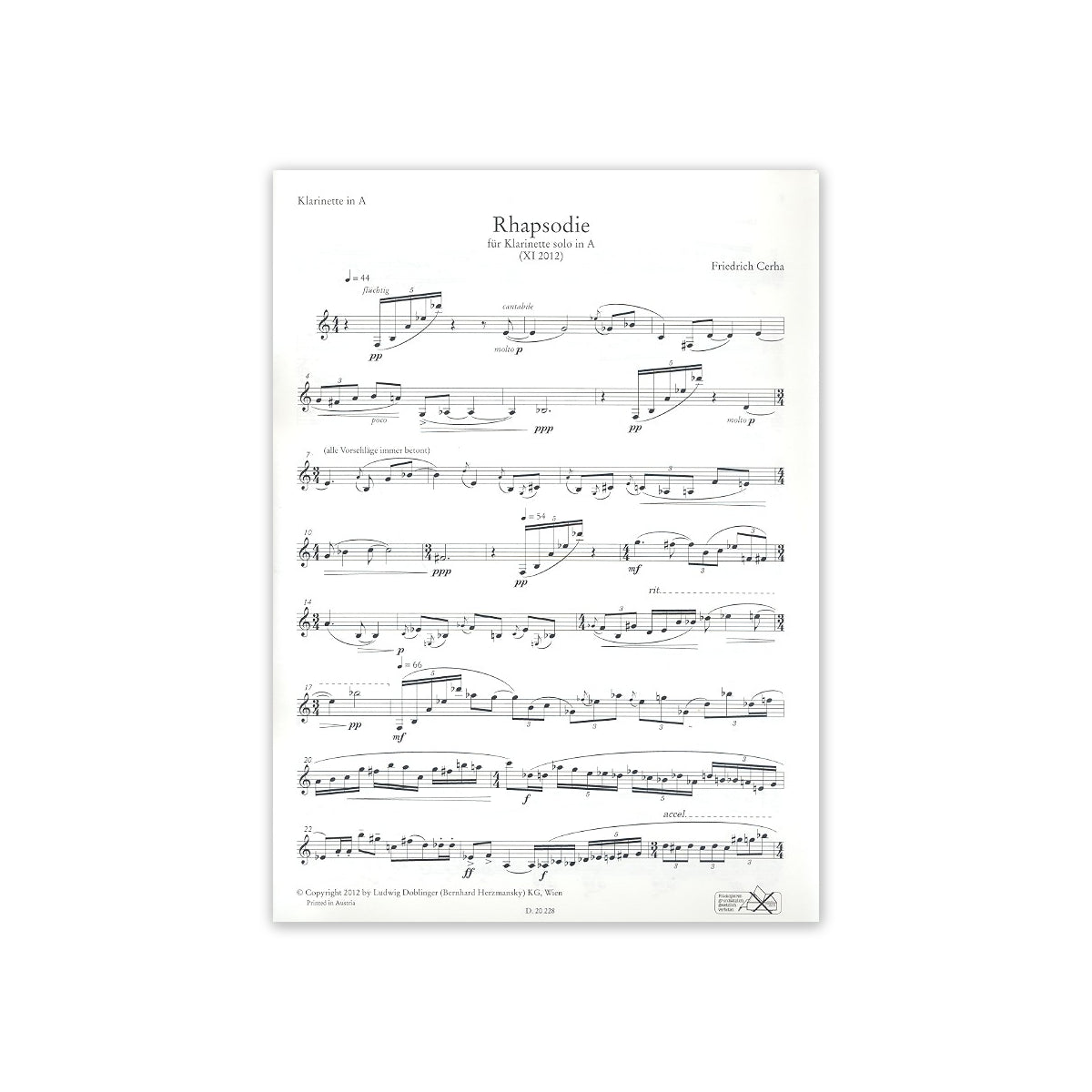 Cerha, Rhapsodie für Klarinette in A View 1
