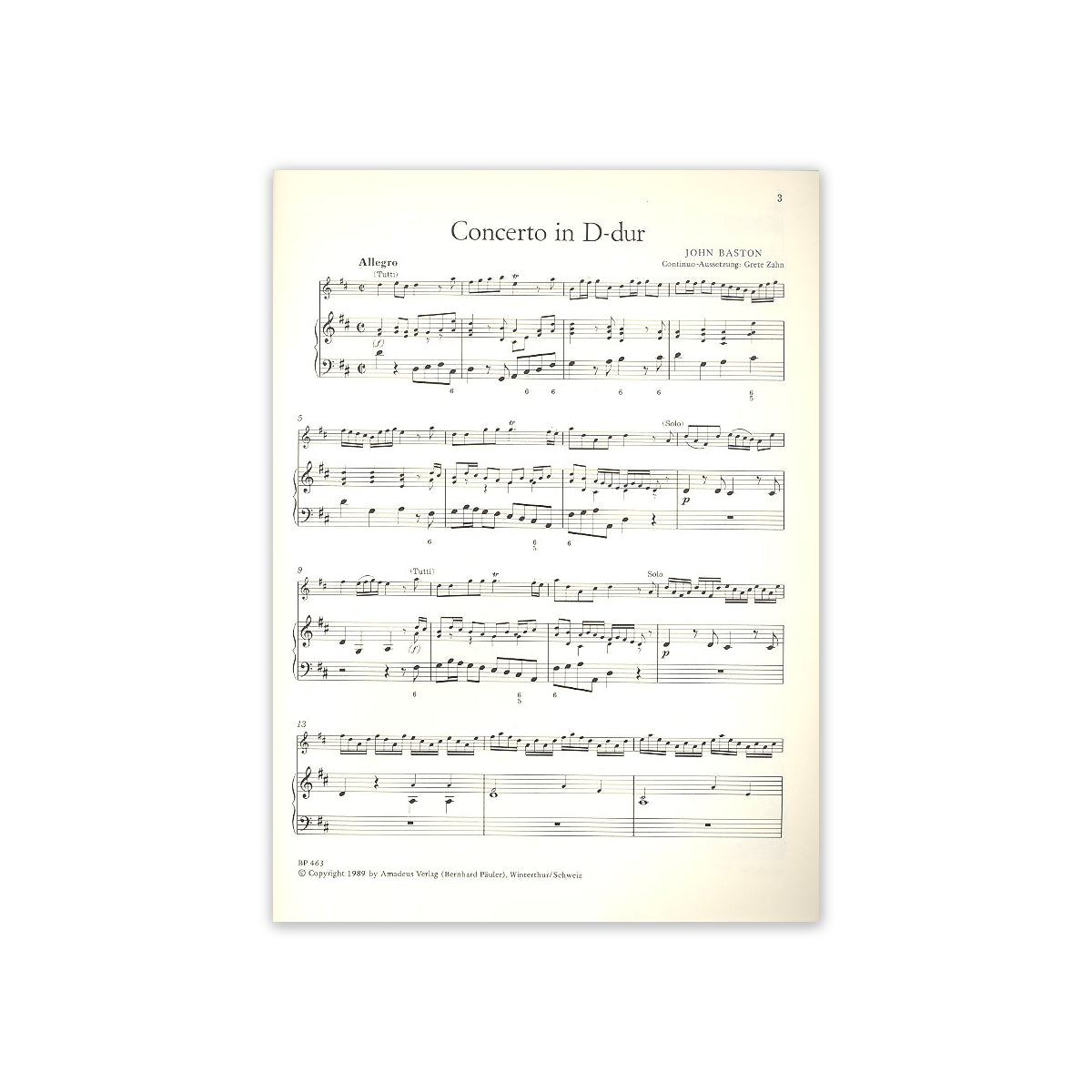 Baston, Concerto D-Dur und Sonate G-Dur View 1