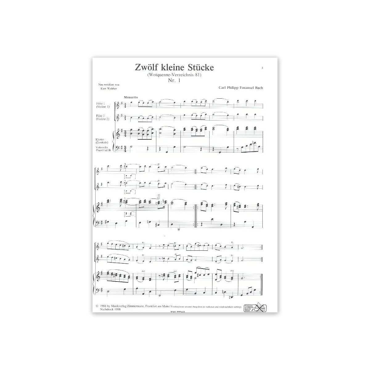 Bach C.Ph.E., 12 kleine Stücke View 1