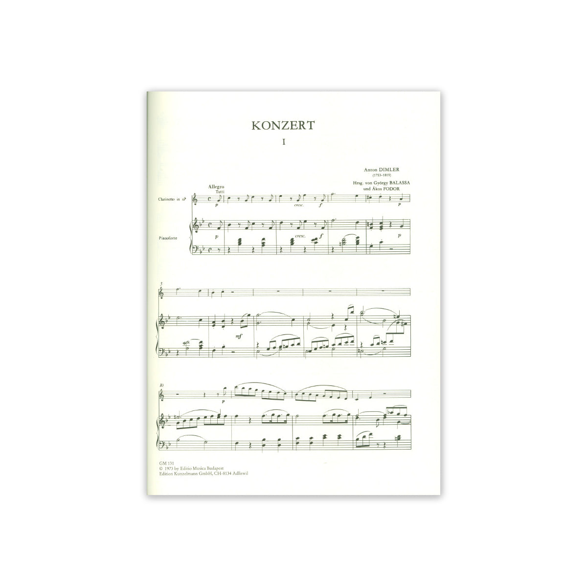 Dimler, Konzert für Klarinette