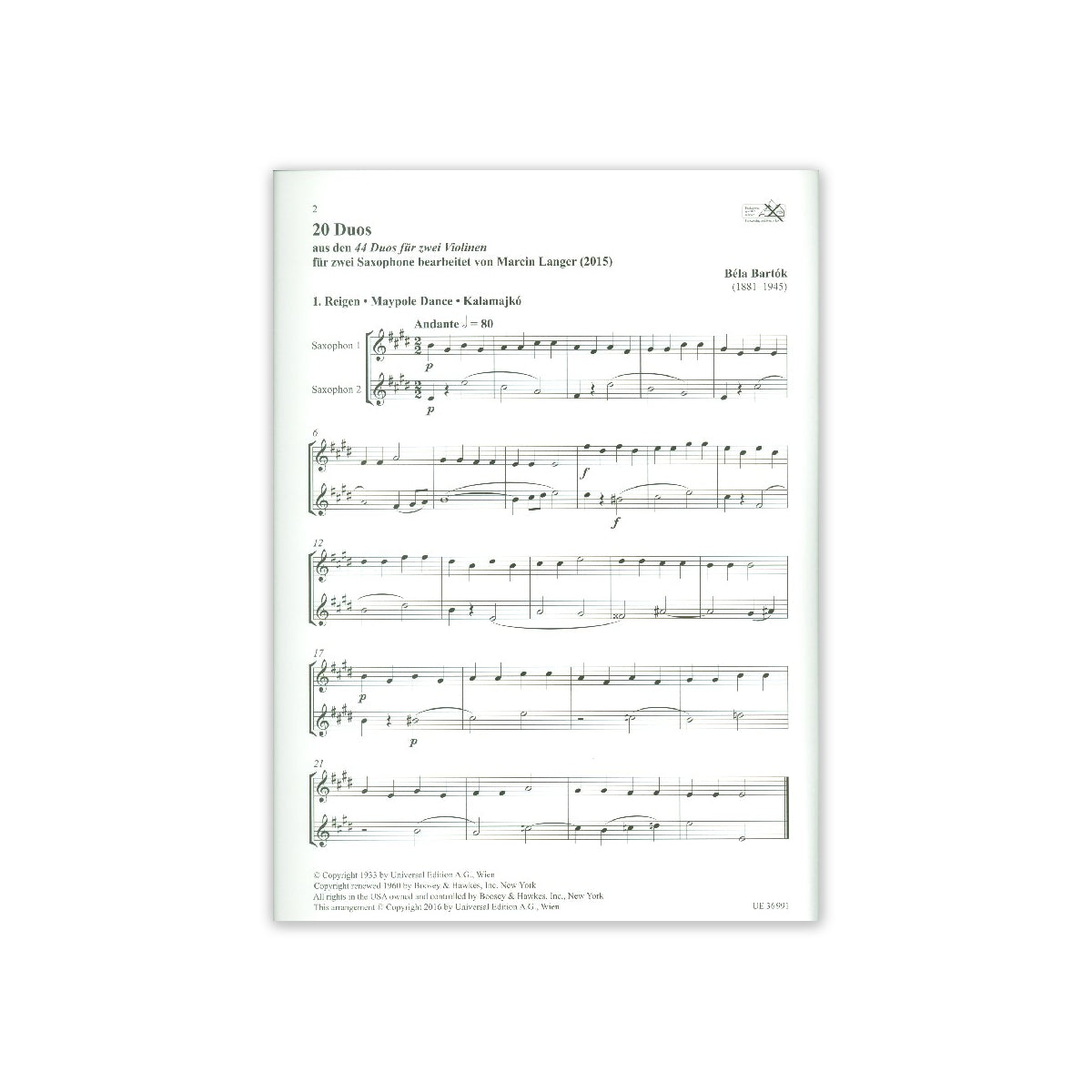 Bartok, 20 Duos View 1