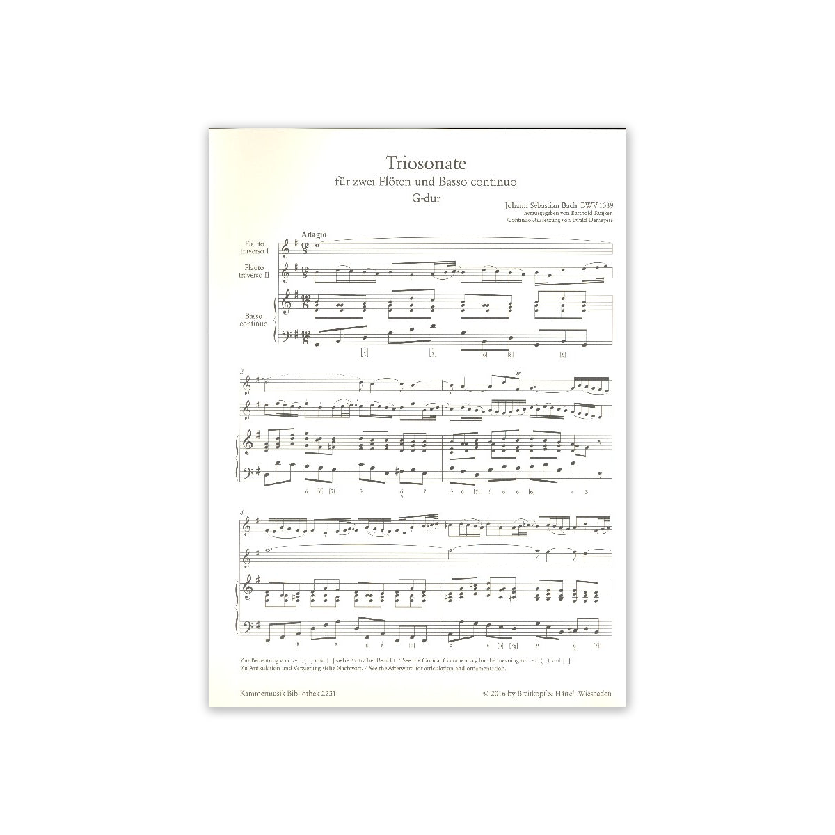 Bach, Triosonate G-Dur BWV 1039 - 2 Fl.,Bc.-39243 View 1