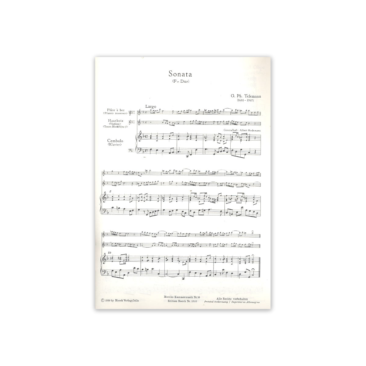 Telemann, Sonate F-Dur - Altblfl.,Ob.,Bc. View 1
