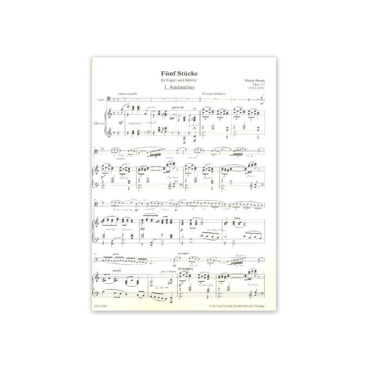 Bruns, 5 Stücke op.12 für Fagott und Klavier