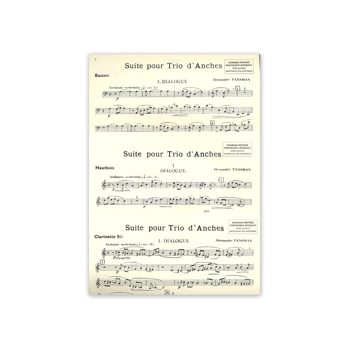 Tansman, Suite trio d'anches - Stimmen View 1