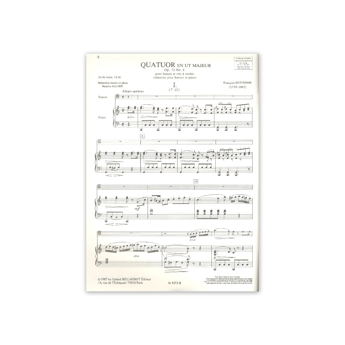 Devienne, Quatuor en ut majeur op.73 View 1