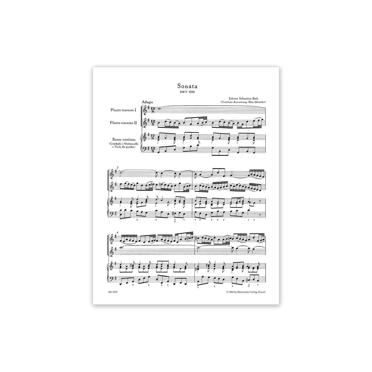 Bach, Triosonate G-Dur BWV 1039 - 2 Fl.,Bc.-43638 View 1