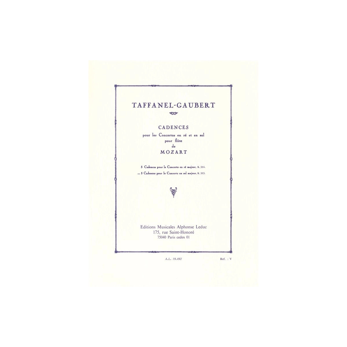 Taffanel- Gaubert, Kadenzen Mozart Konzerte