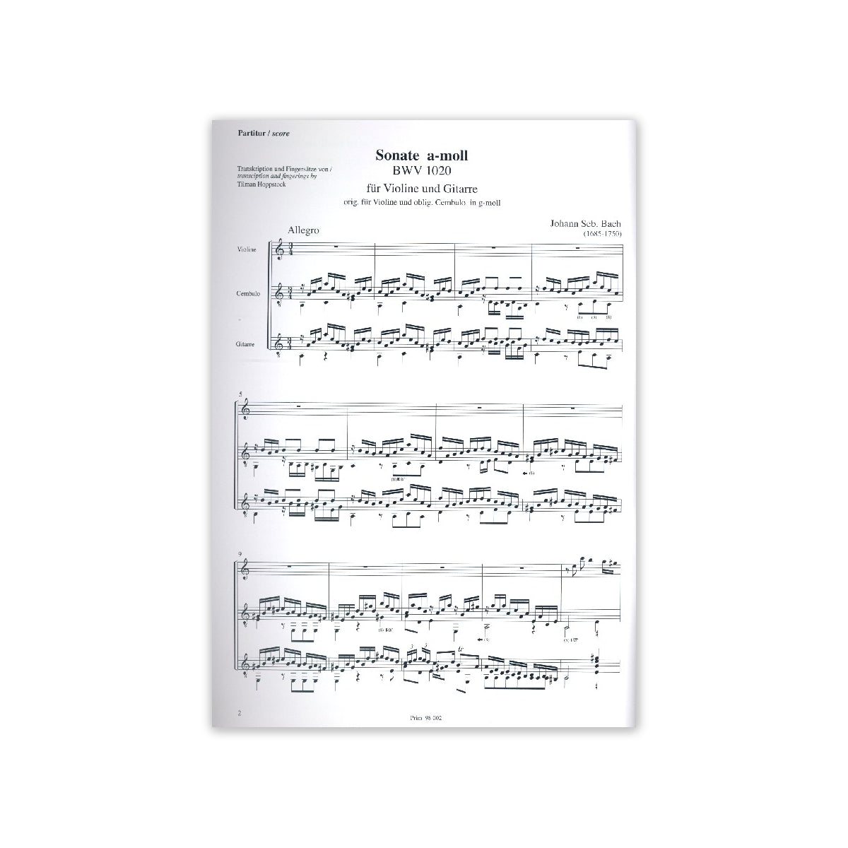 Bach, Sonate a-Moll BWV1020 für Vi. und Git. View 1