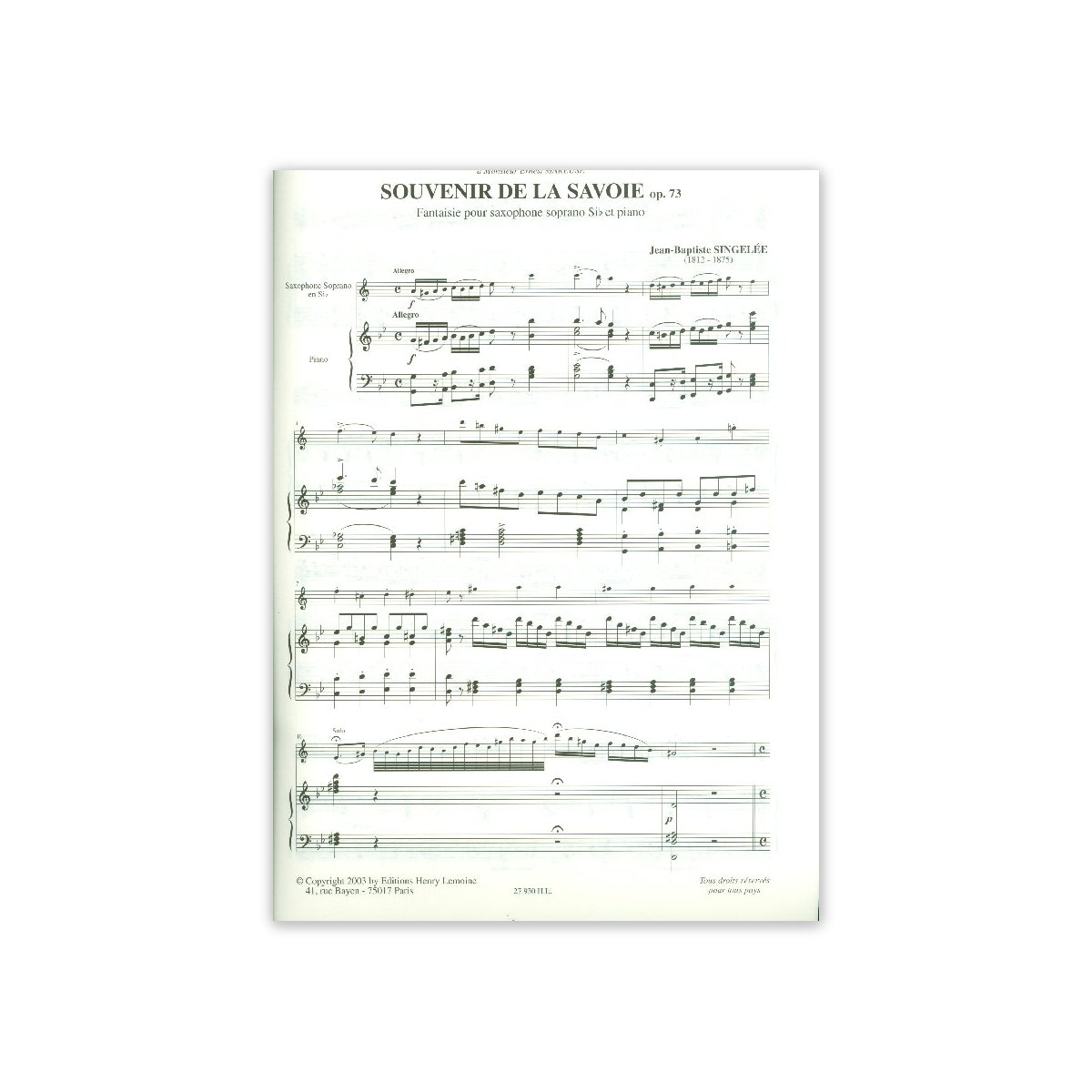 Singelée, Souvenir de la Savoie op.73