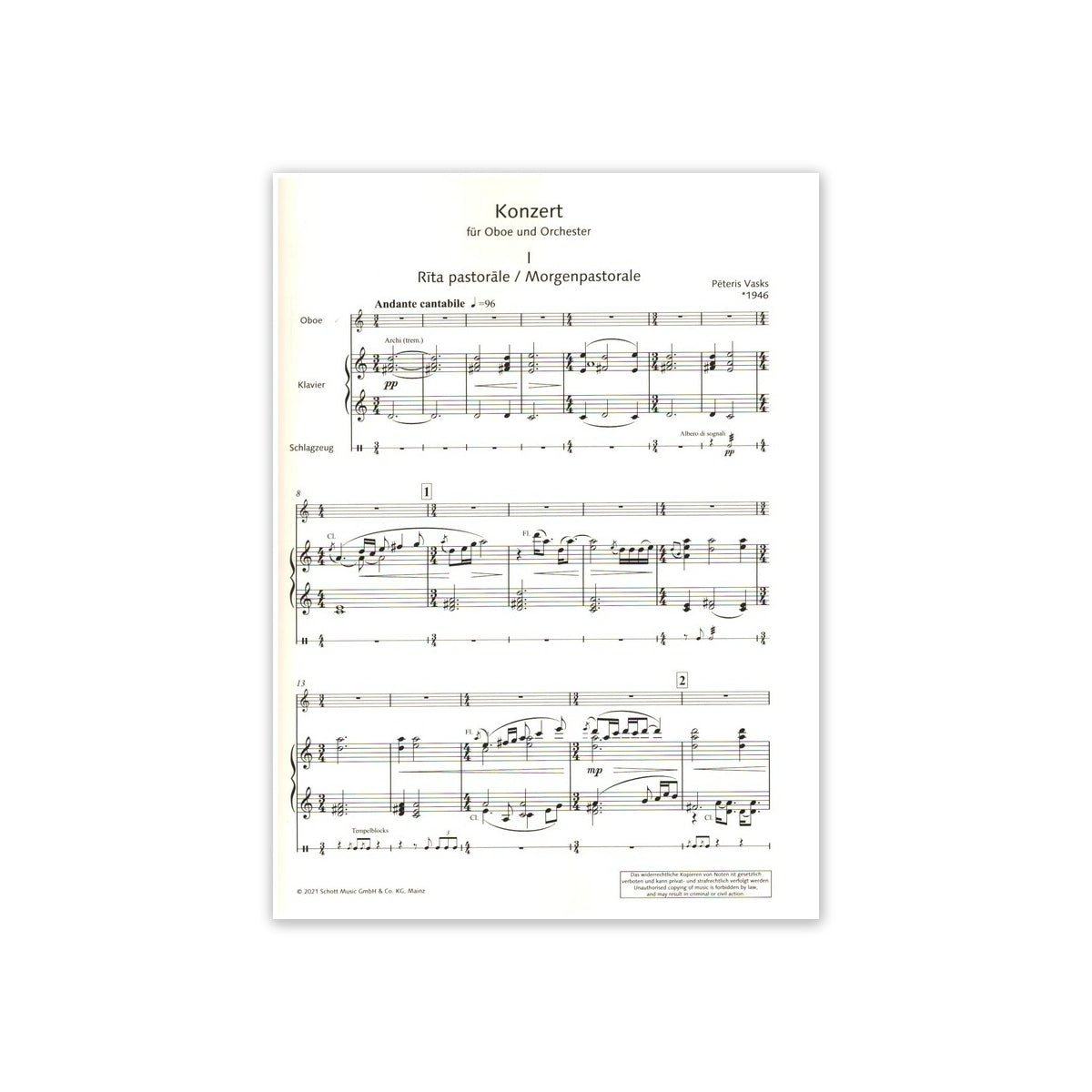 Vasks, Konzert für Oboe und Orchester