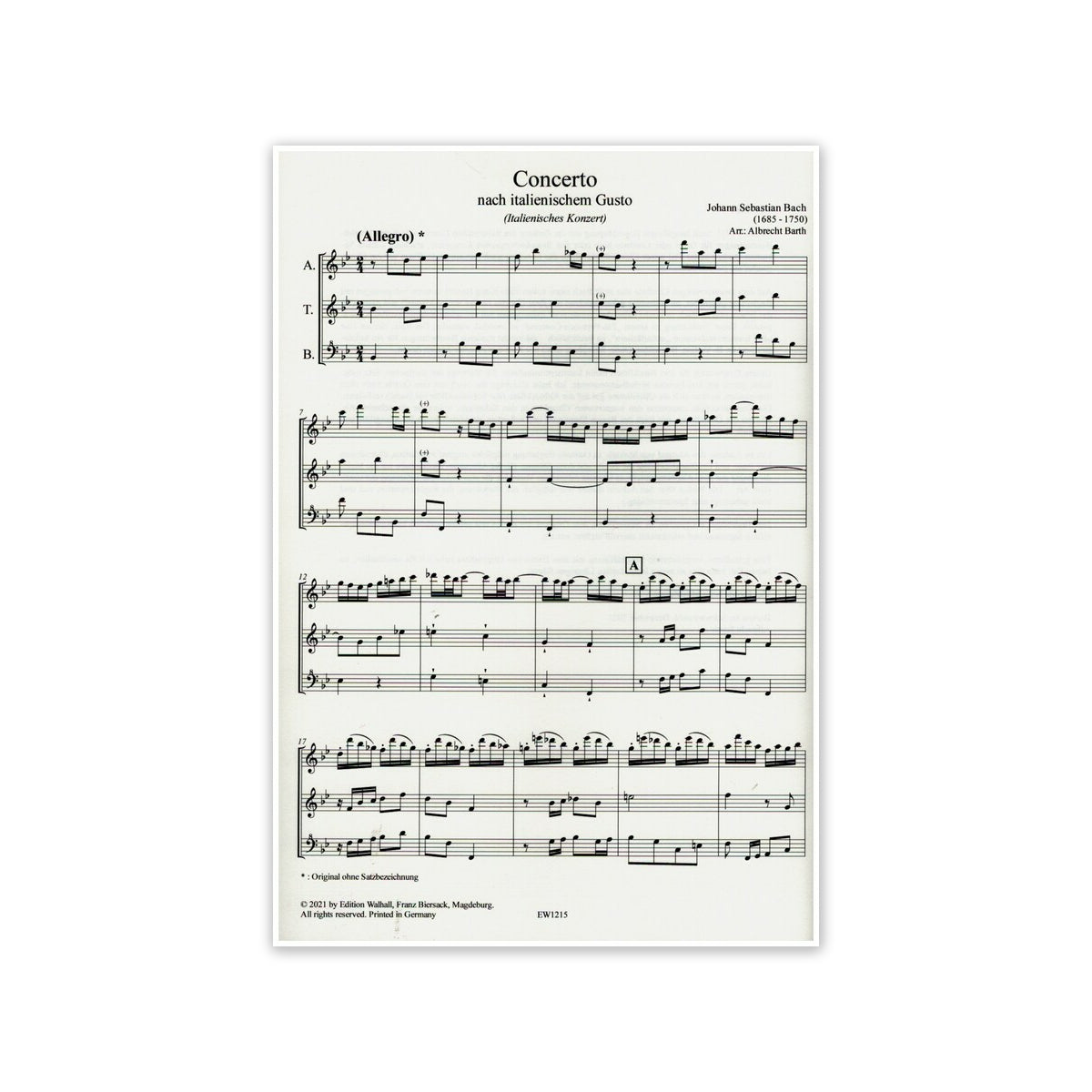 Bach, Italienisches Konzert BWV971 (ATB)