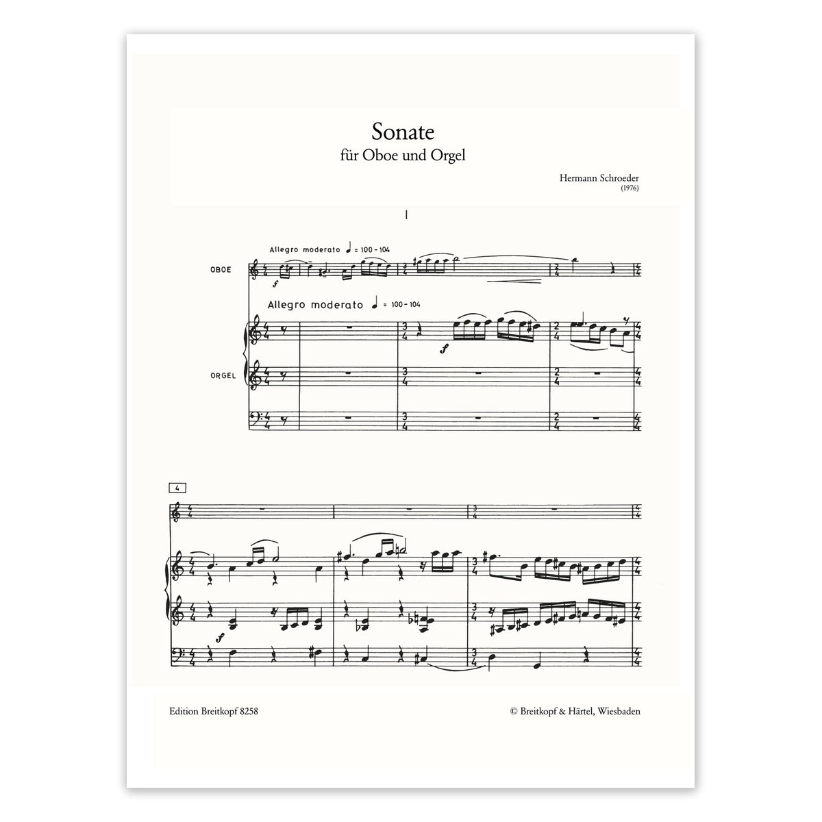 Schroeder, Sonate für Oboe und Orgel View 1
