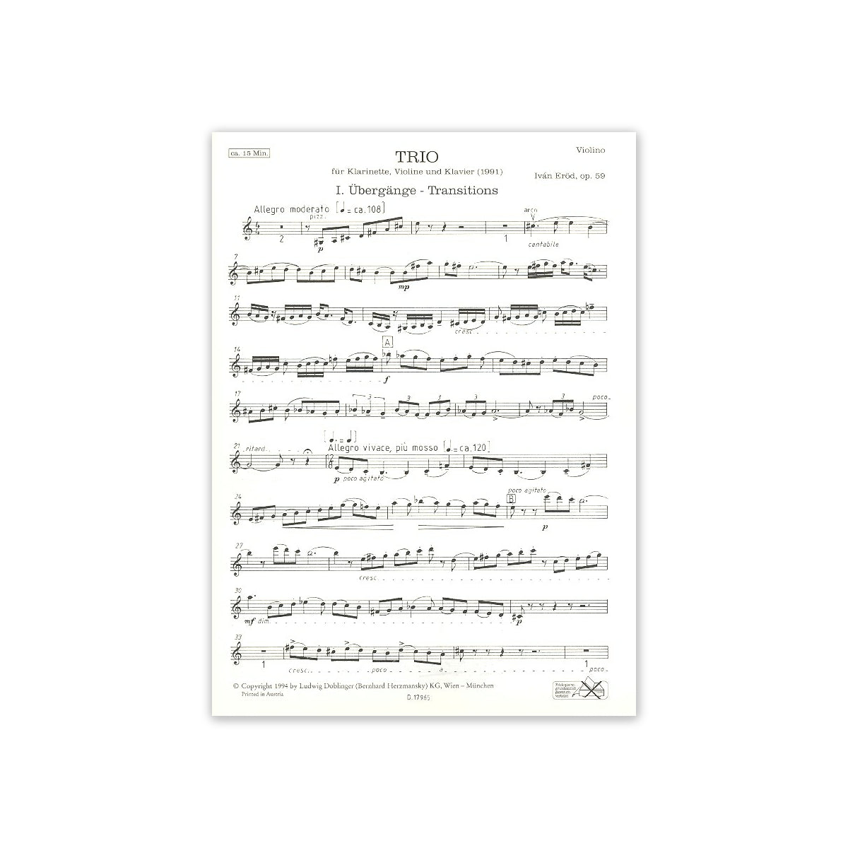 Eröd, Trio op.59 für Kl. in A, Vl. und Klav.