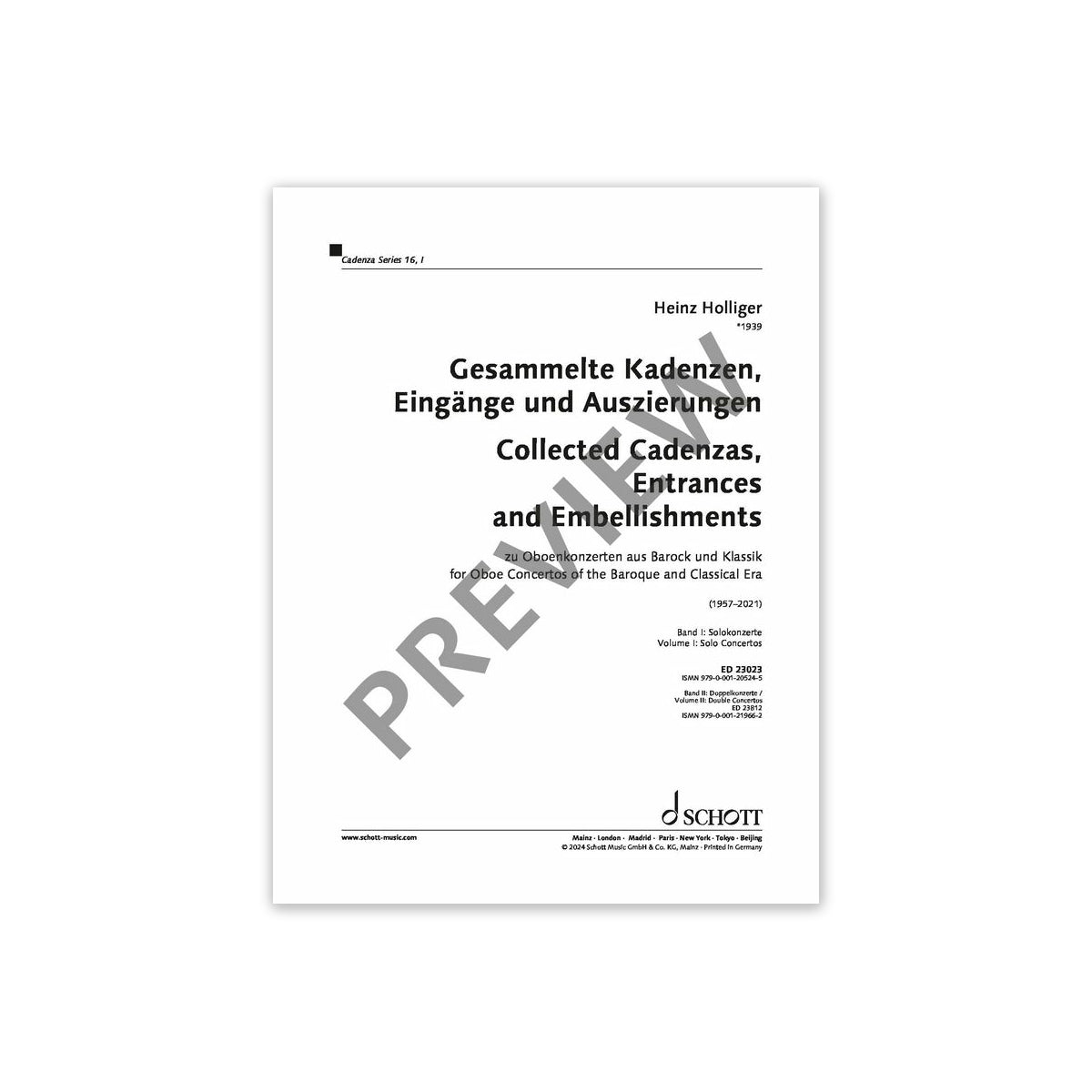 Holliger, Gesammelte Kadenzen Vol. I View 1
