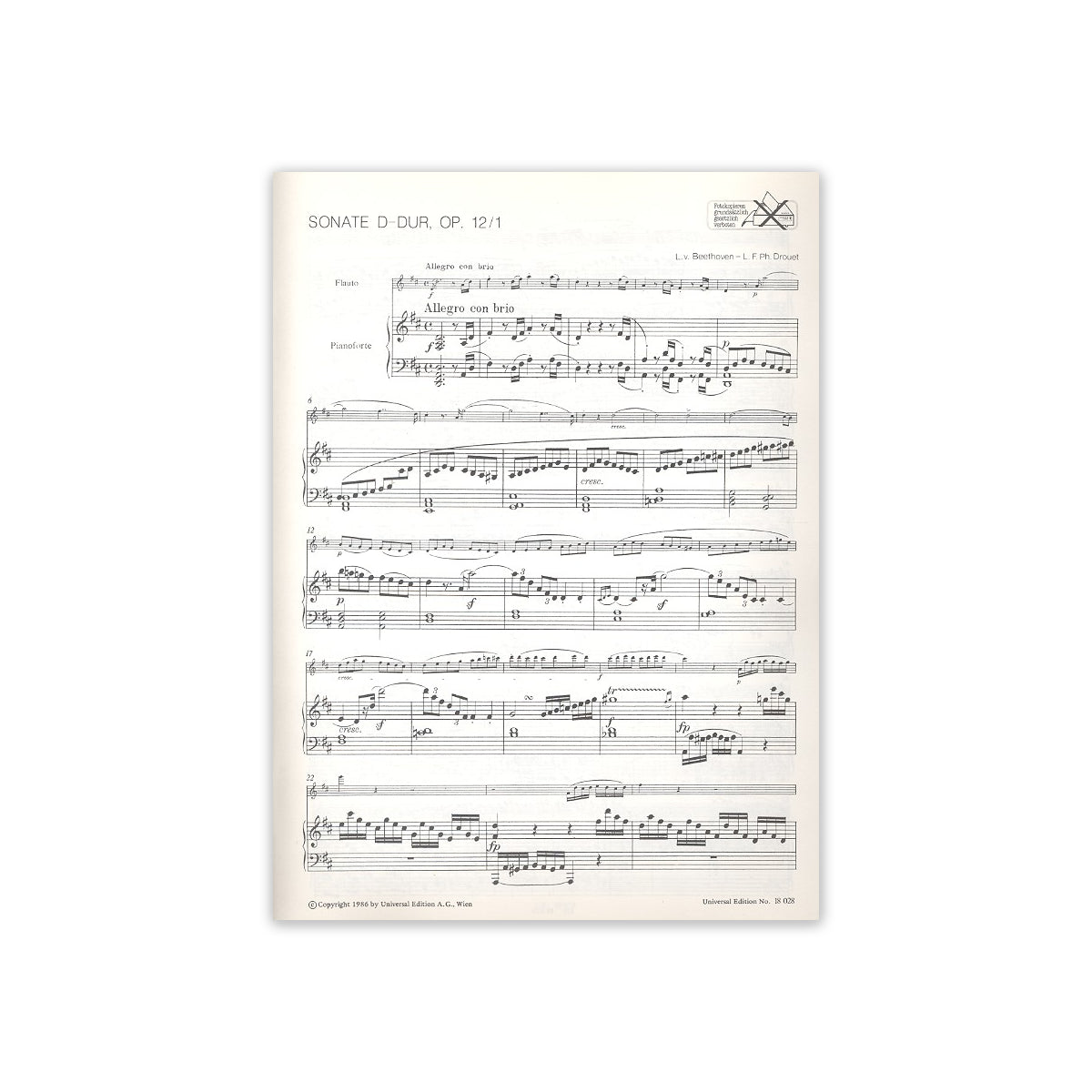 Beethoven, Ludwig van 3 Sonaten op.12 für Flö