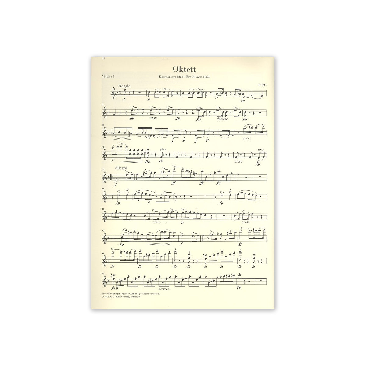 Schubert, Franz Oktett F-Dur D803 für Klarine