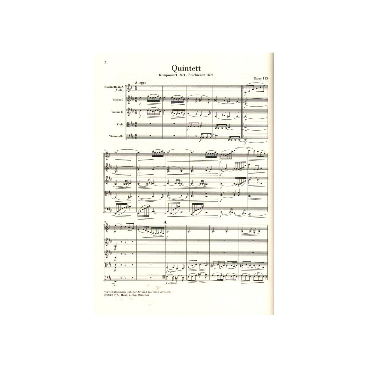 Brahms, Johannes Klarinettenquintett h-moll o View 2
