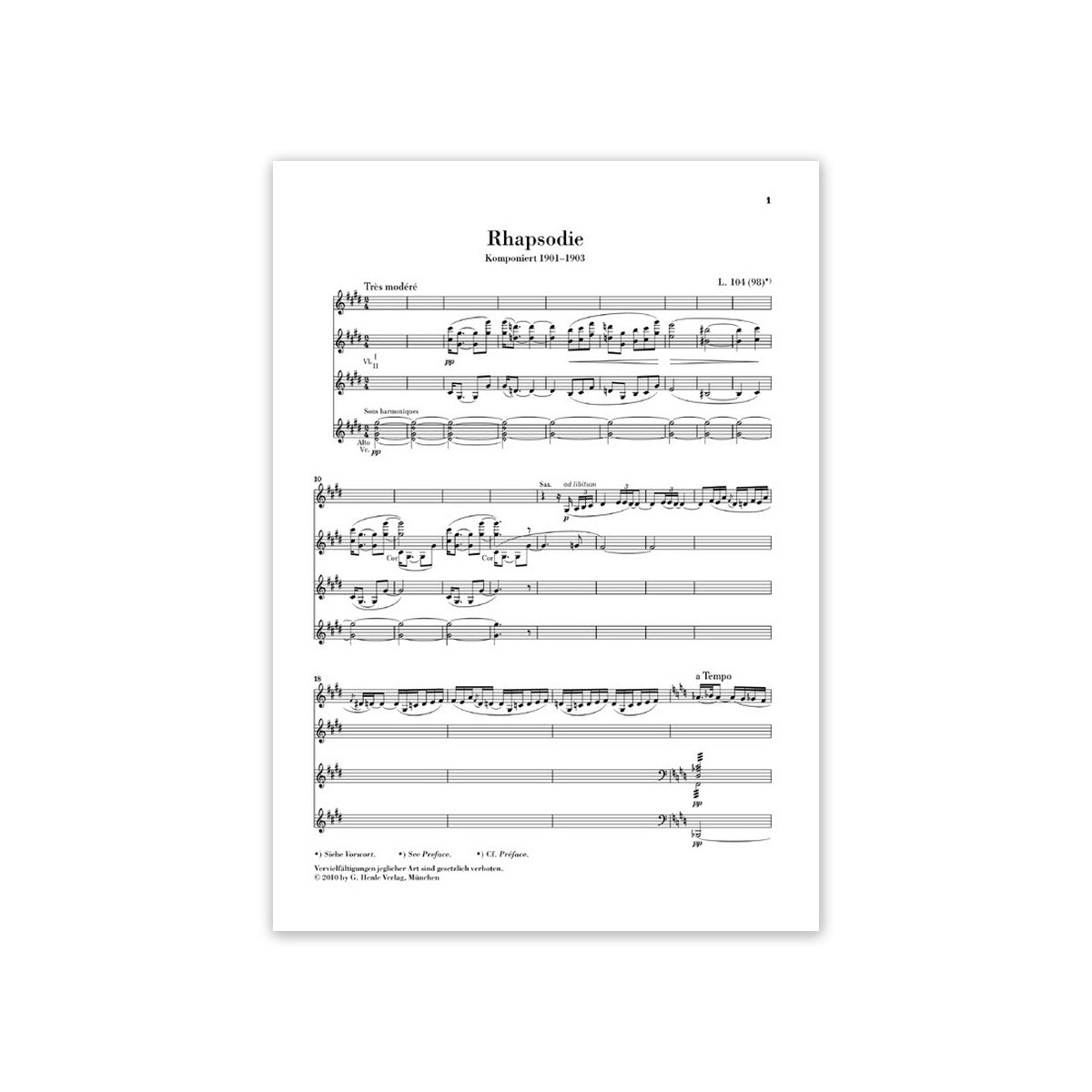Debussy, Claude Rhapsodie für Altsaxophon und
