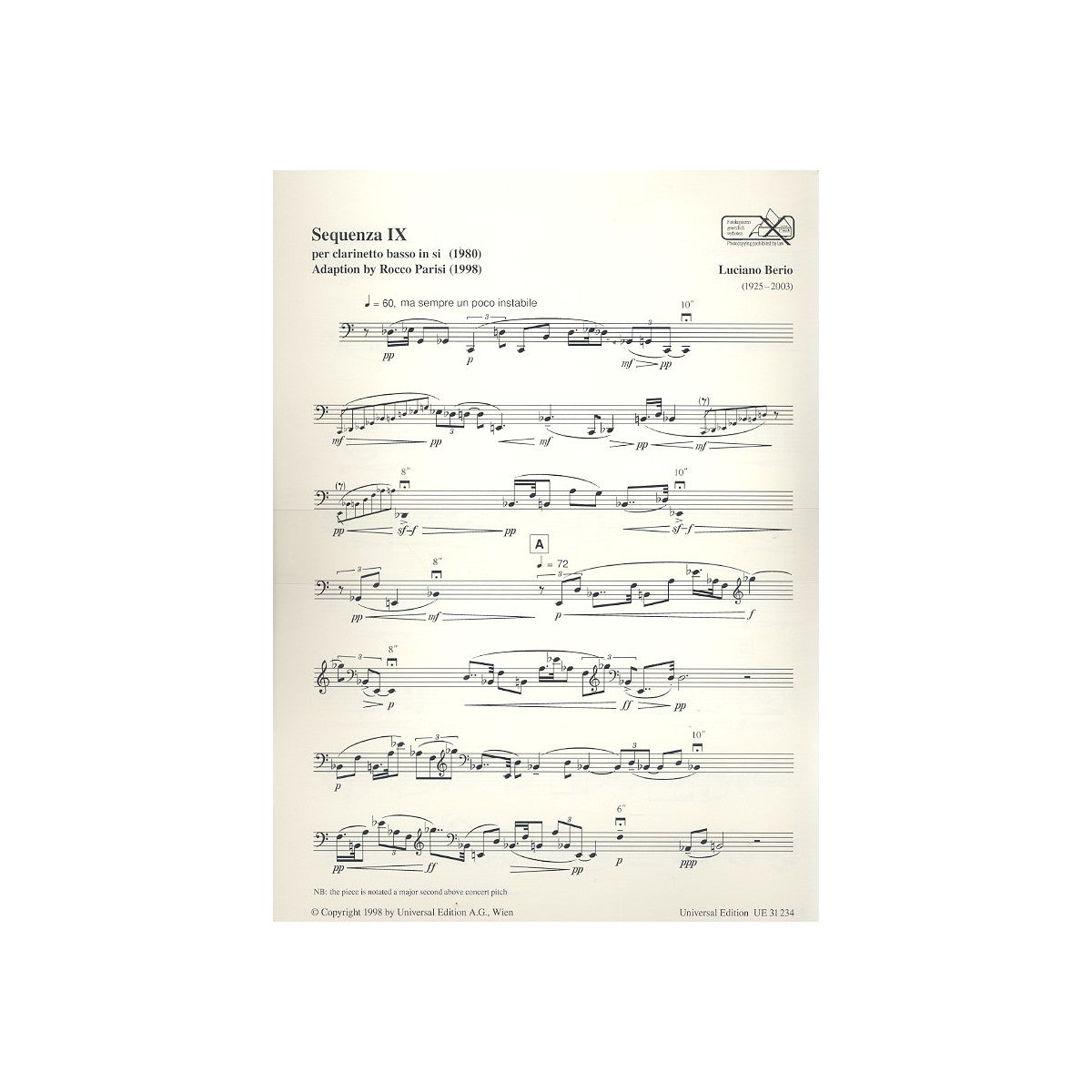 Berio, Sequenza IX für Bassklarinette View 1