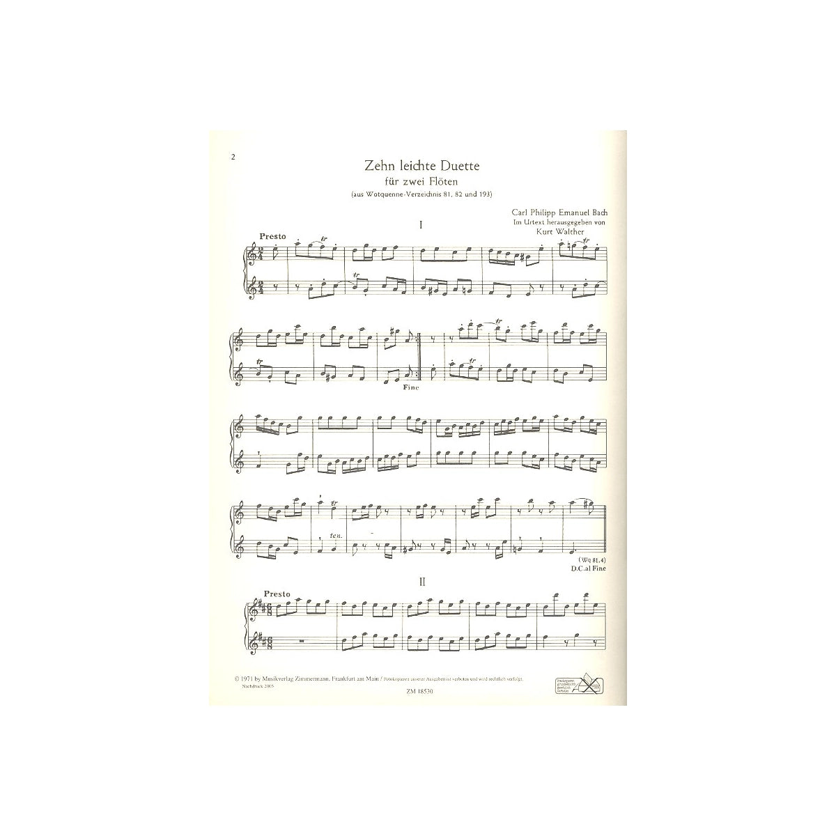 Bach C.Ph.E., 10 leichte Duette