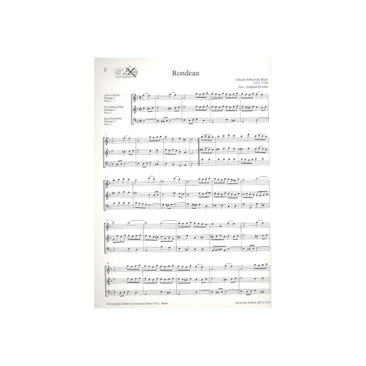 Bach, Rondeau - Bourrée - Menuett - Badinerie View 1