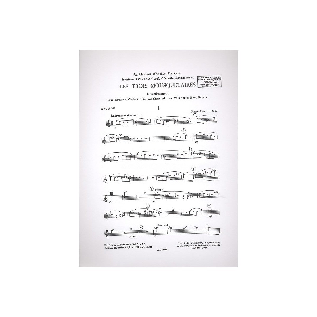 Dubois, Les 3 Mousquetaires Ob.,Klar.,Altsax View 1