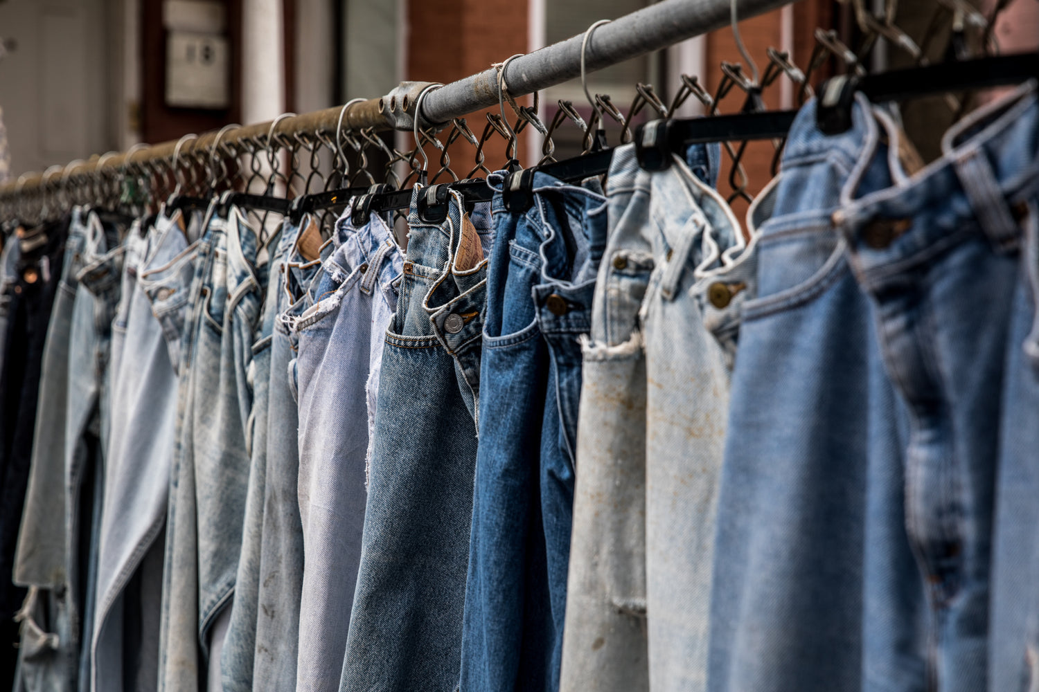 A rack of jeans
